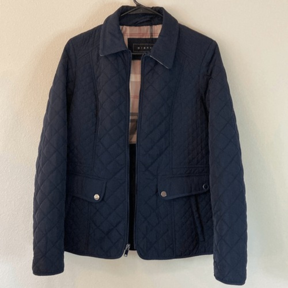 Giacca Navy Blue Quilted Jacket Plaid Lined Full Zip Lightweight Womens‎ Medium